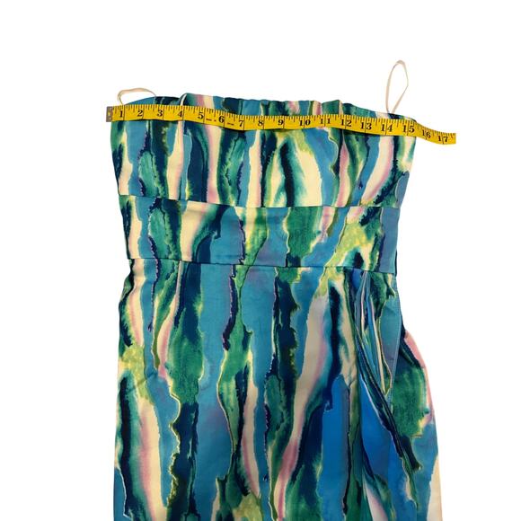 Hello Molly Strapless Watercolor Mini dress Blue/Green size Small 4 Pre-Owned - Picture 5 of 9